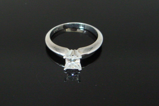 14K White Gold .53Ct Princess Cut Solitaire Diamond Engagement R